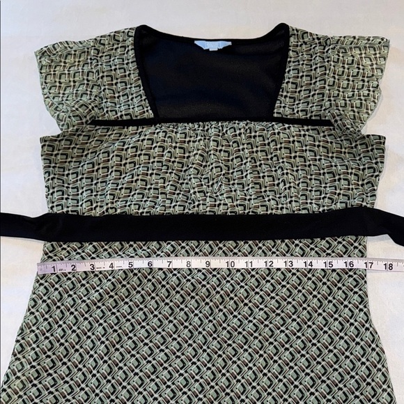 Denver Hayes Blouse Black Green Smocked Back Tie Shirt Top Office Women's Size M - Picture 8 of 10